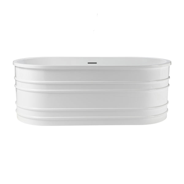 66'' glossy white freestanding bathtub with lines