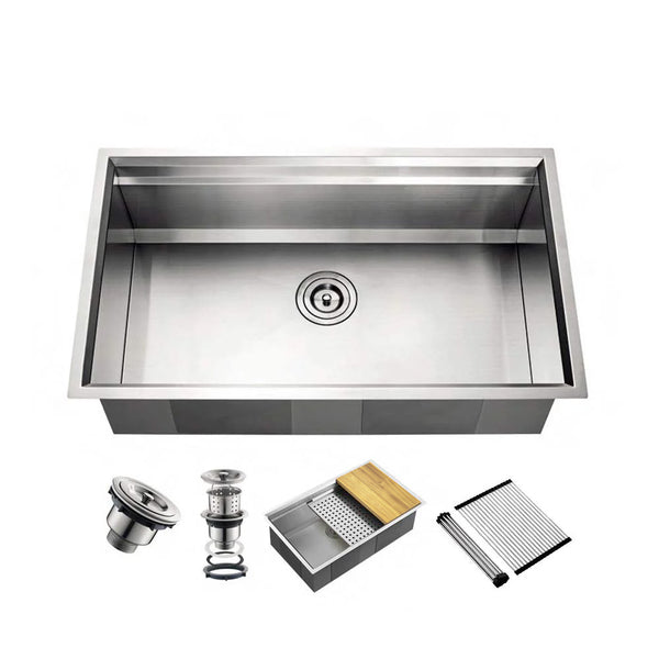 1 bowl, 32''X19'', undermount kitchen sink with accessories