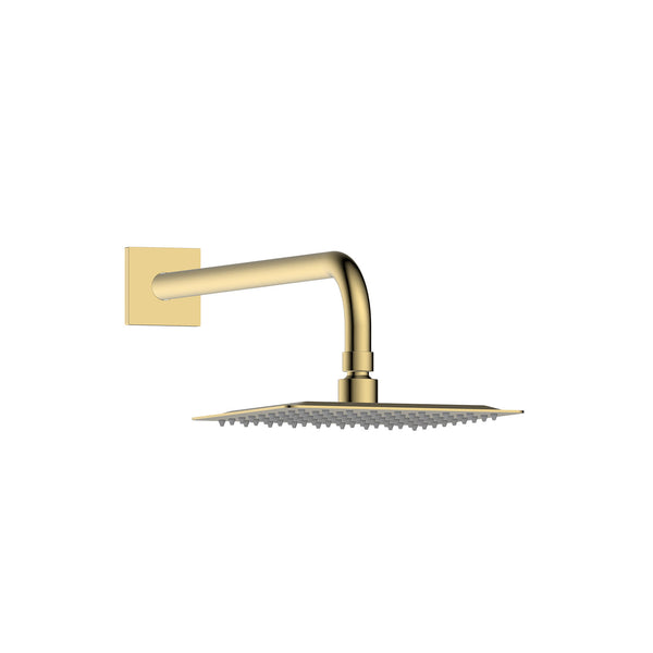 Arm and square rain head in brushed brass (gold)