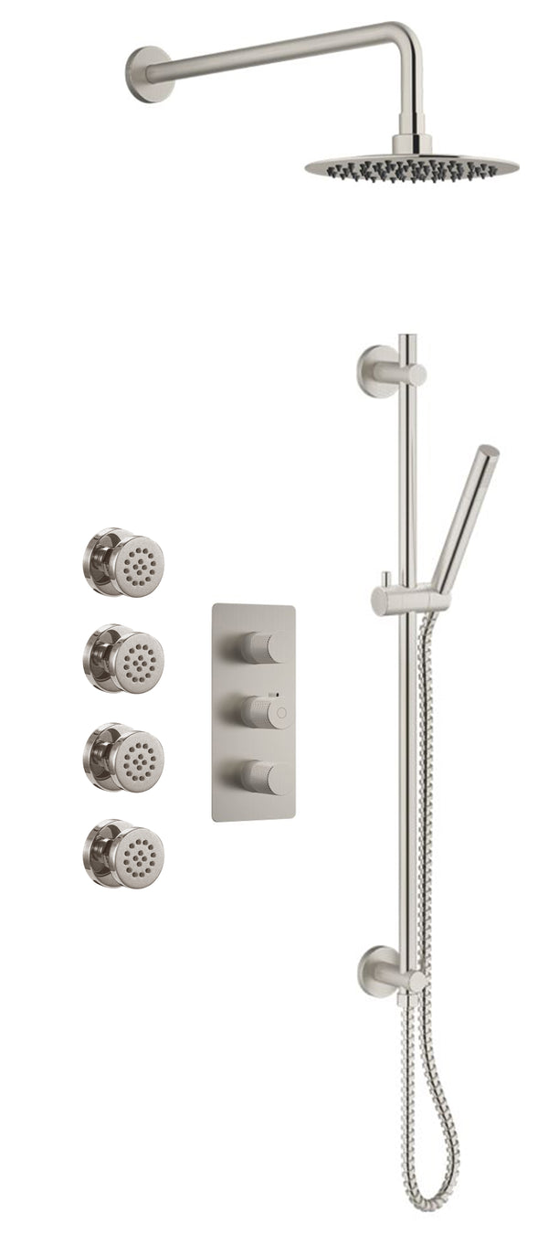 Thermostatic Shower Set Including Shower Head, Handshower On Rail And Valve In Brushed Nickel